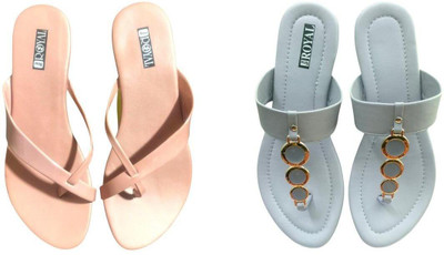 Nicesteps Women Flats(White, Pink , 9)