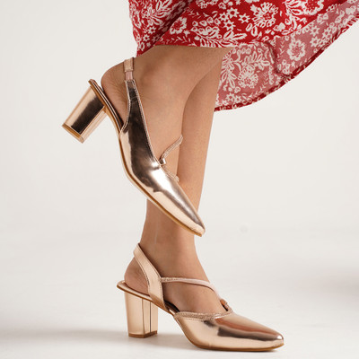 jm looks Women Heels(Gold , 4)
