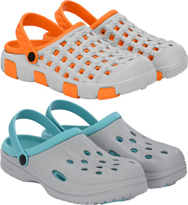 Birde Stylish Comfortable Lightweight Regular Wear Clogs For pack of 2 Men Sandals(Orange, Grey , 6)
