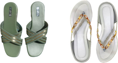 Nicesteps Women Flats(Green, White , 5)