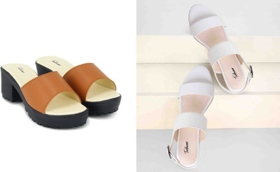 Todhwear Women Heels(White, Tan , 6)