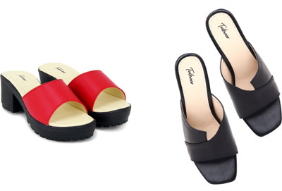 Todhwear Women Heels(Black, Red , 8)