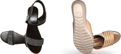 PMS Women Wedges(Black, Olive , 8)