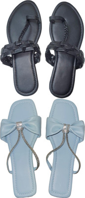 XiZUii Women Flats(Black, Blue , 4)