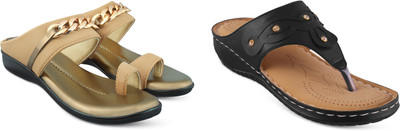 hunyza footwear Women Flats(Gold, Black, Tan , 5)