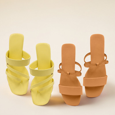 SAYERA Women Flats(Brown, Yellow , 6)