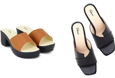 Todhwear Women Heels(Black, Tan , 6)