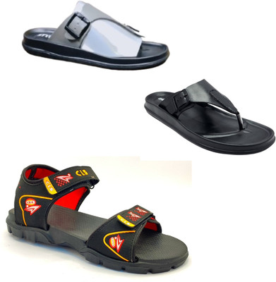 Classica Men Sandals(Grey, Black, Black , 9)