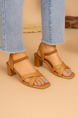 MICCASO Women Heels(Tan , 4)