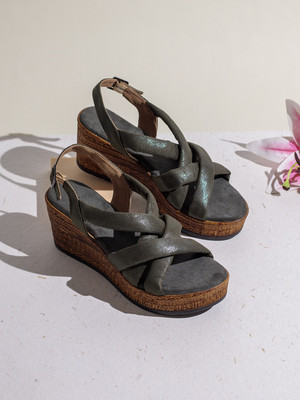 Inc.5 Party Wear Striped Round Toe Wedge Heel Sandals Women Heels(Green , 4)