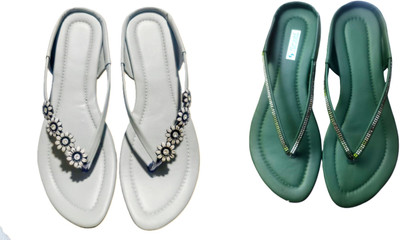 Nicesteps Women Flats(Green, Grey , 6)
