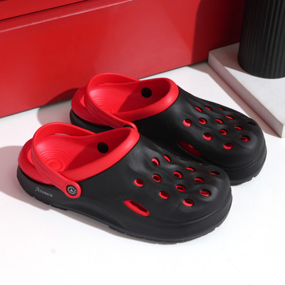 Athree Men Slides(Black, Red , 10)
