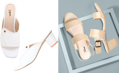 Todhwear Women Heels(White, Gold , 5)