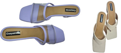 Cozystride Women Heels(White, Purple , 9)