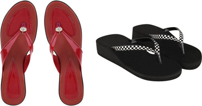 kishu Women Heels(Red, Black , 4)