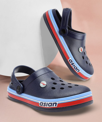 asian Men Clogs(Navy, Red , 7)