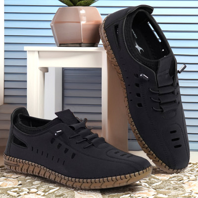 house of common Men Sandals(Black , 8)