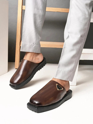 Real Bliss luxury designer leather half shoe style slipper sandal| stylish Men Sandals(Brown, Black , 7)