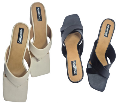 Cozystride Women Heels(White, Black , 9)