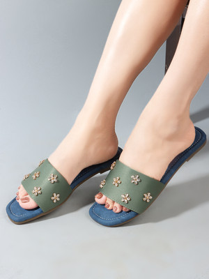 madam glorious Women Flats(Green, Blue , 6)