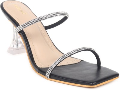 AXIUM Women Heels(Black, Silver , 8)