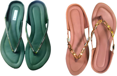 Nicesteps Women Flats(Green, Pink , 4)