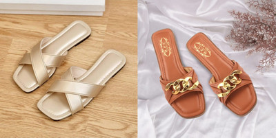 R F C Women Flats(Gold, Brown , 7)