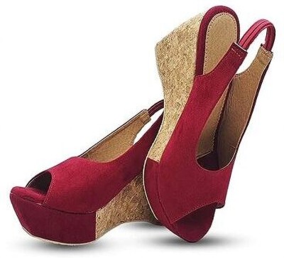 MONAQI Women Wedges(Maroon , 7)