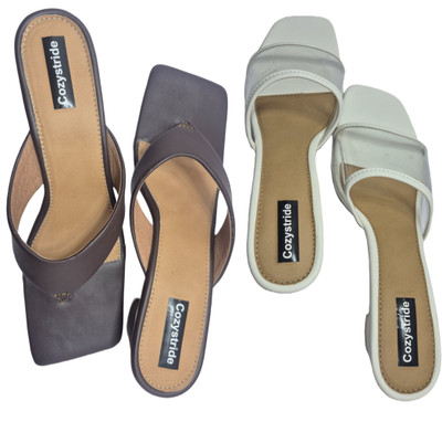Cozystride Women Heels(White, Grey , 11)