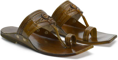 STEPHORN Leather Kolhapuri Slippers For Men Stylish & Comfortable Men Flats(Tan , 7)