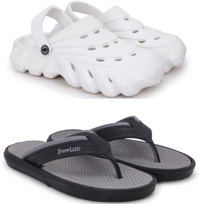 Pampy Angel Men Combo Pack of 2, Ultra cushion, Flipflops, Slipper, Slides, Sandal, Clogs Men Casual(White, Grey , 8)
