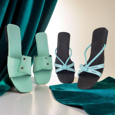 Shoebration Women Flats(Green, Blue , 5)