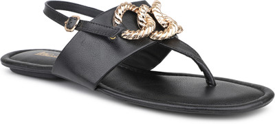 Inc.5 Casual Solid T-Strap Flat Sandals Women Flats(Black , 3)