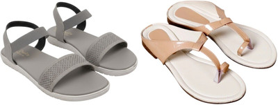 Kuhu Creations Women Flats(Beige, Grey , 5)