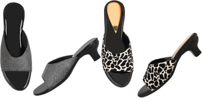 Komfy Women Heels(Black, Grey , 5)