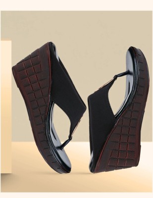 Sahitam Women Wedges(Black, Tan , 5)