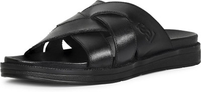 LOUIS STITCH Lightweight Open Toe Kohlapuri Style Leather Men Sandals(Black , 7)
