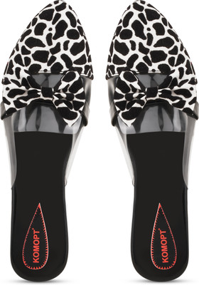 Komfy Women Sandals(Black, White , 8)