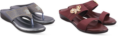 hunyza footwear Women Flats(Brown, Silver , 8)