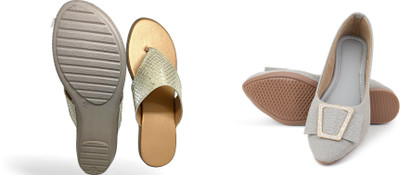PMS Women Wedges(Grey, Beige , 6)