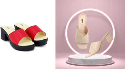 Todhwear Women Heels(Beige, Red , 5)