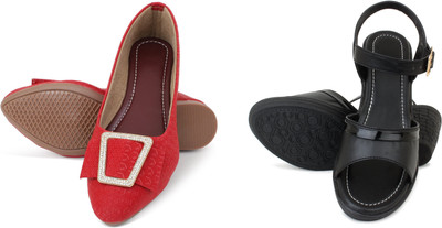 PMS Women Wedges(Black, Maroon , 6)
