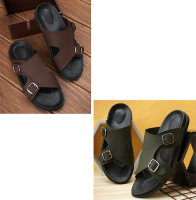 BREYON Men Sandals(Brown, Green , 7)