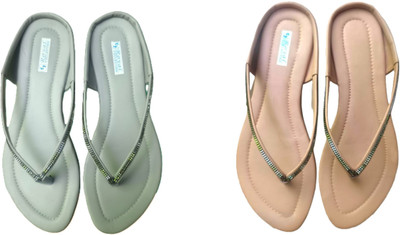 Nicesteps Women Flats(Beige, Green , 8)