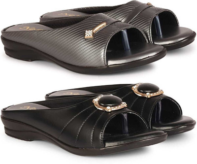 Nekii Traders Women Flats(Black, Grey , 9)