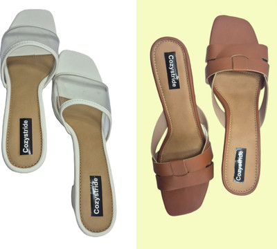 Cozystride Women Heels(Brown, White , 9)