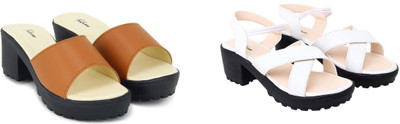 Todhwear Women Heels(Tan, White , 6)
