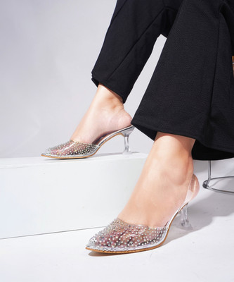 jm looks Women Heels(Silver , 4)