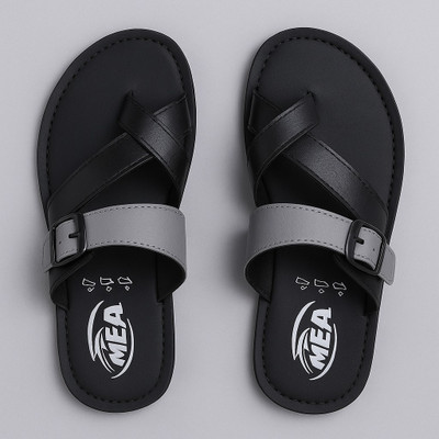 THE RAJA Men Sandals(Black, Grey , 8)