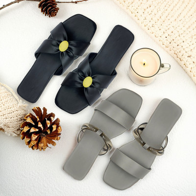 SAYERA Women Flats(Grey, Black , 5)